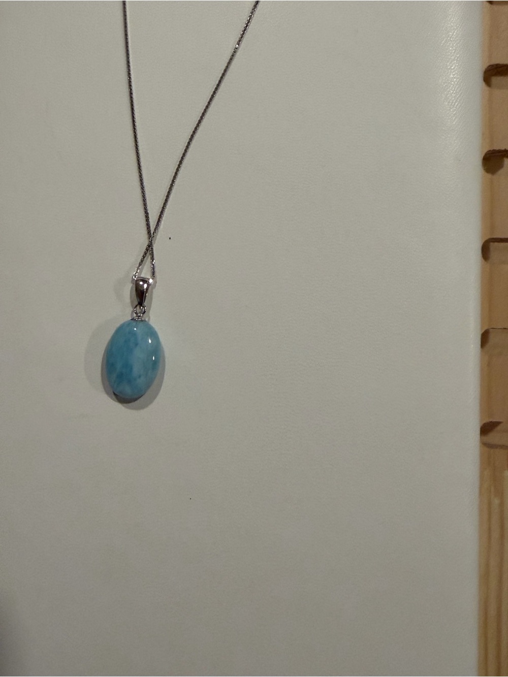 Blue Larimar Oval Pendant Silver-Tone Chain Necklace NWOT